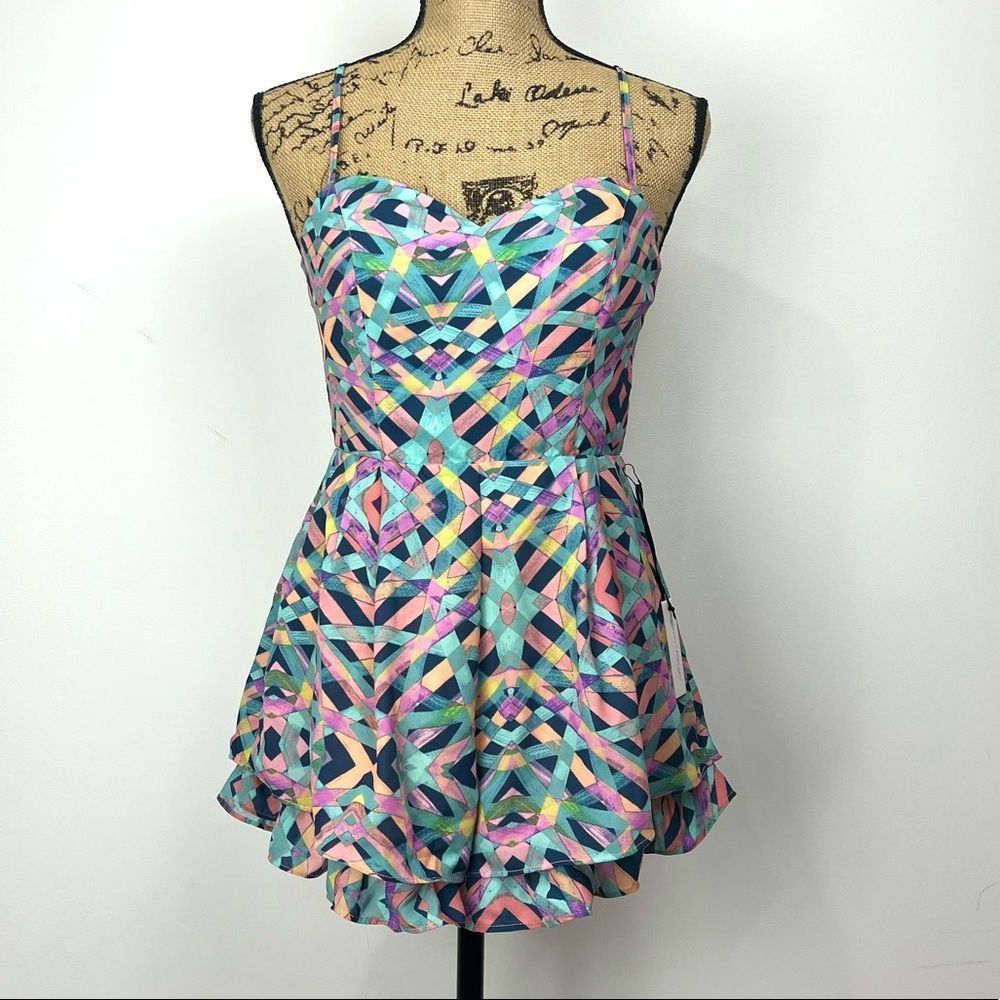 Lovers + Friends Multicolor Geometric Romper Women’s Size XS New With Tags